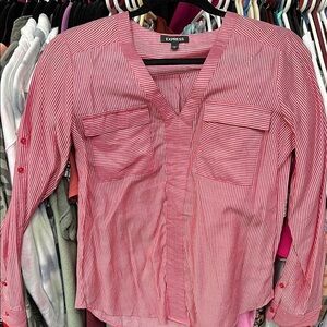 Express Red and White Striped V-Neck Blouse